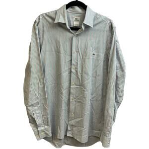 Lacoste Men's Striped Button Down Long Sleeve Shirt Alligator Logo Size 38